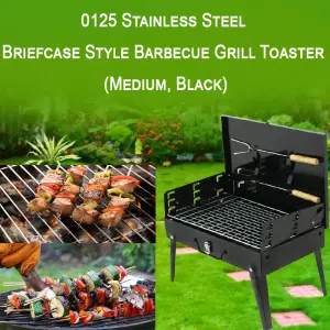 Stainless Steel Briefcase Style Barbecue Grill Toaster (Medium, Black)